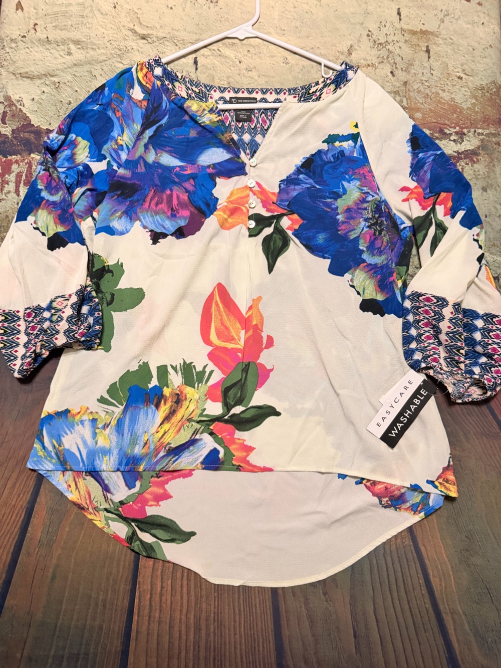 new directions Floral A-Line Blouse in Blue, Pink, Green, Orange